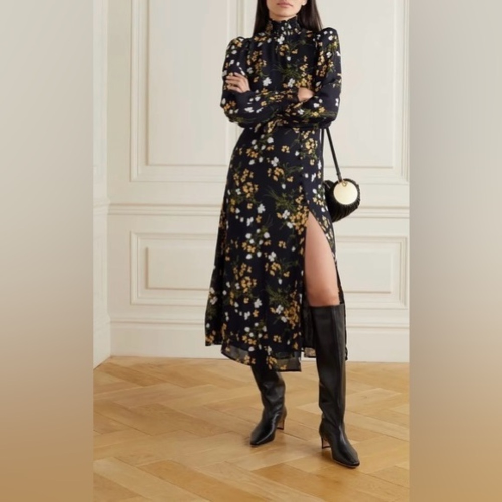 Reformation Black Floral Long Sleeve Dress